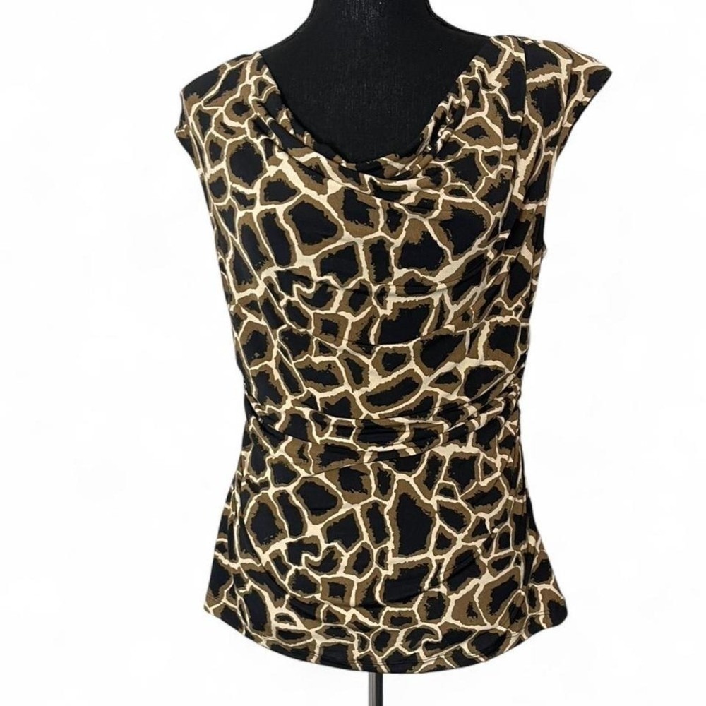 Giraffe print top with cowl neck detail